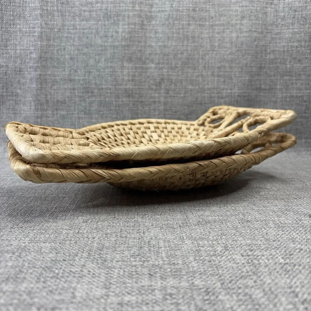 Woven Wicker Owl Baskets Set of 2 Boho Wall Decor Catchall Tray Natural Vintage